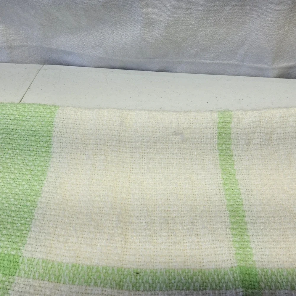 The Three Weavers Handwoven Baby Blanket Kids Green White Butterfly Plaid Fringe